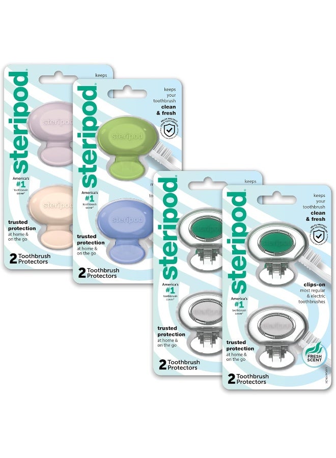 Steripod Clip-On Toothbrush Protector Exclusive Multi Color, 2 Count (Pack of 4) - Image 1